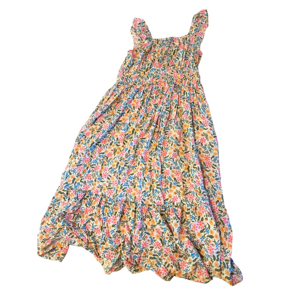 Cat & Jack Girls Floral Smocked Tiered Maxi Dress L 10/12 Pink Blue Orange